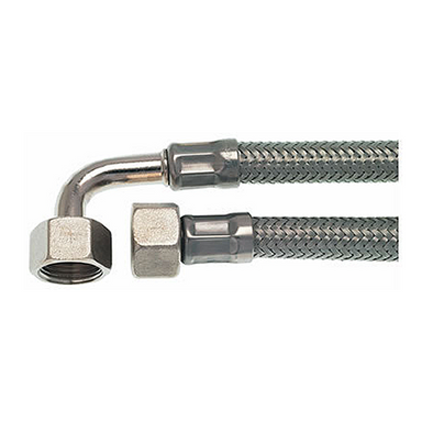3/8" F X 3/8" F BSP 0.4m (16") Stainless Steel Flex Hose with Elbow - Coffee Addicts Canada