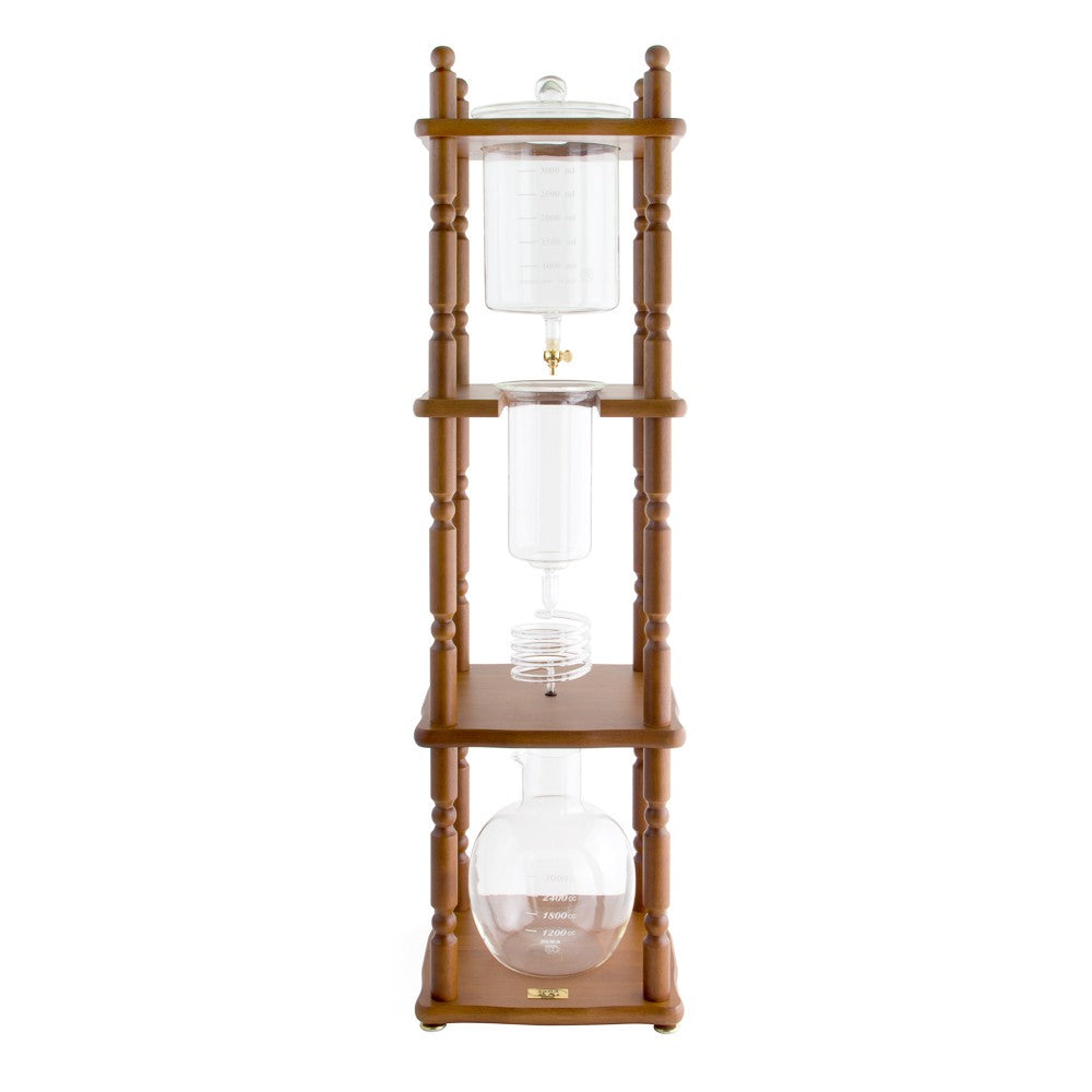 Yama Glass 25 Cup Cold Drip Maker Curved Brown Wood Frame (Special Order) - Coffee Addicts Canada