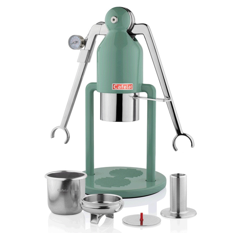 Cafelat Robot barista Manual Espresso Maker in green.